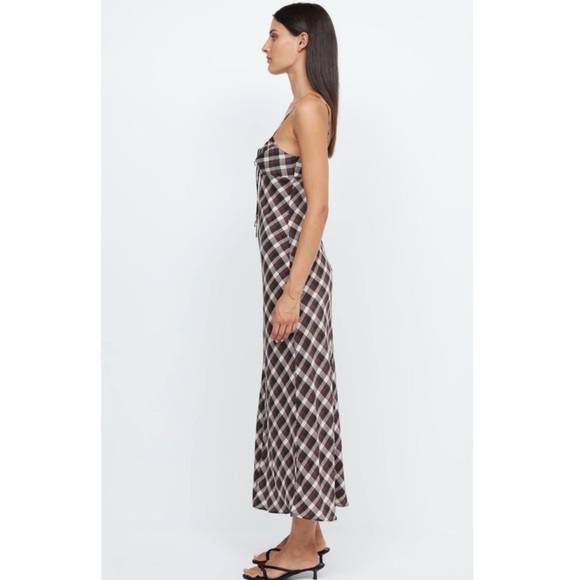Bec + Bridge silk blend tie midi dress in basket weave check NEW - Picture 2 of 8